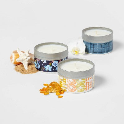 12.15oz Tin Gift Set Silver With Embossed Lid Blue Candle - Opalhouse™