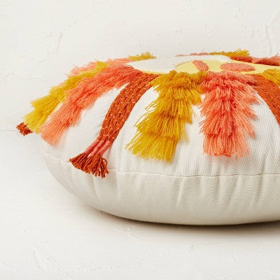 Fringed And Embroidered Sun Round Throw Pillow Gold - Opalhouse™ Designed With Jungalow™