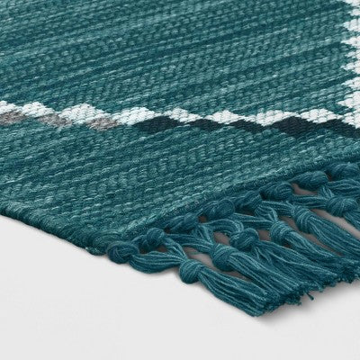  5' X 7' Soft Moroccan Tapestry With Double Knot Fringe Woven Outdoor Rug Teal - Opalhouse™