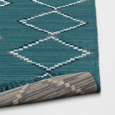  5' X 7' Soft Moroccan Tapestry With Double Knot Fringe Woven Outdoor Rug Teal - Opalhouse™