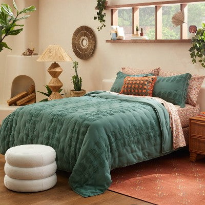  Vintage Chenille Sunset & Vine Quilt Sham Light Teal - Opalhouse™ Designed With Jungalow™