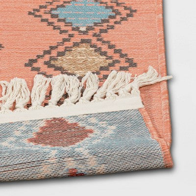  7'x10' Bright Moroccan Rectangular Tapestry Woven Outdoor Area Rug Coral Orange - Opalhouse™