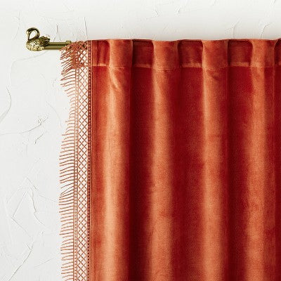 1pc Light Filtering Velvet Macrame Trim Window Curtain Panel Burnt Orange - Opalhouse™ Designed With Jungalow™