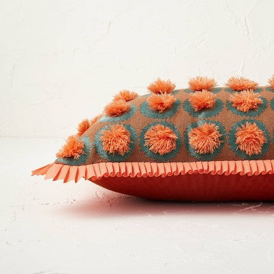  Oblong Jungalow Fringe Pom Decorative Throw Pillow Orange Coral - Opalhouse™ Designed With Jungalow™
