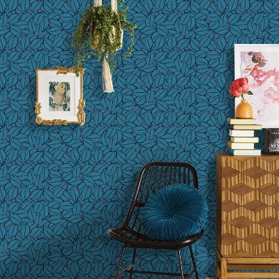  Layered Leaves Peel & Stick Wallpaper Blue - Opalhouse™: Removable, Self-Adhesive, Bohemian Botanical Decor